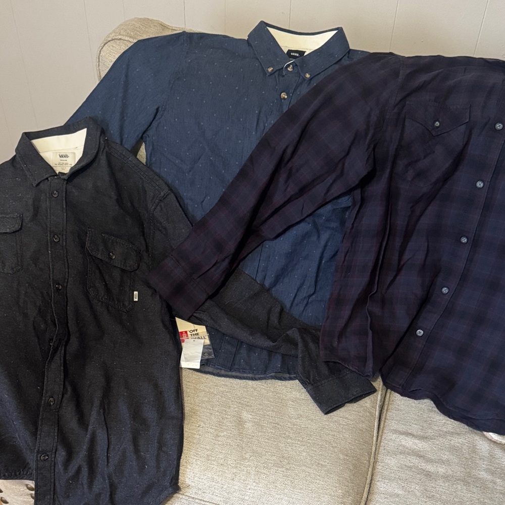Vans Men's Casual Button Down Shirts - Navy and Black (Brand new)